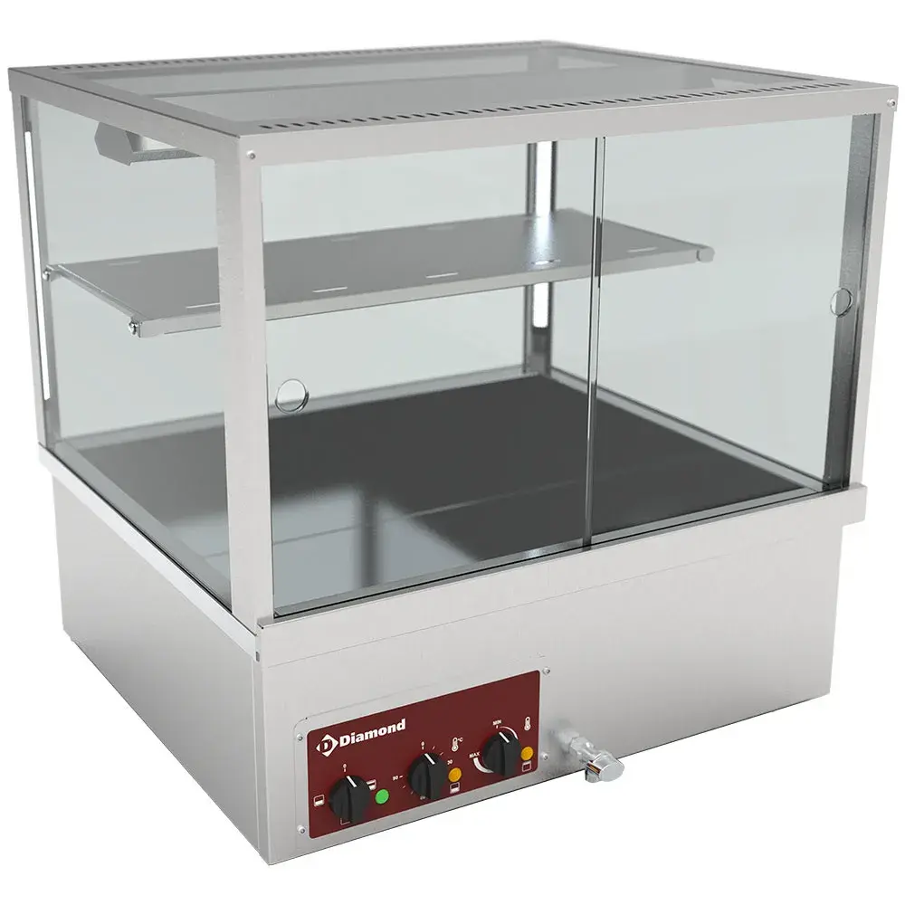 Hot display case, bain-marie 2x GN 1/1, panoramic - Main Image