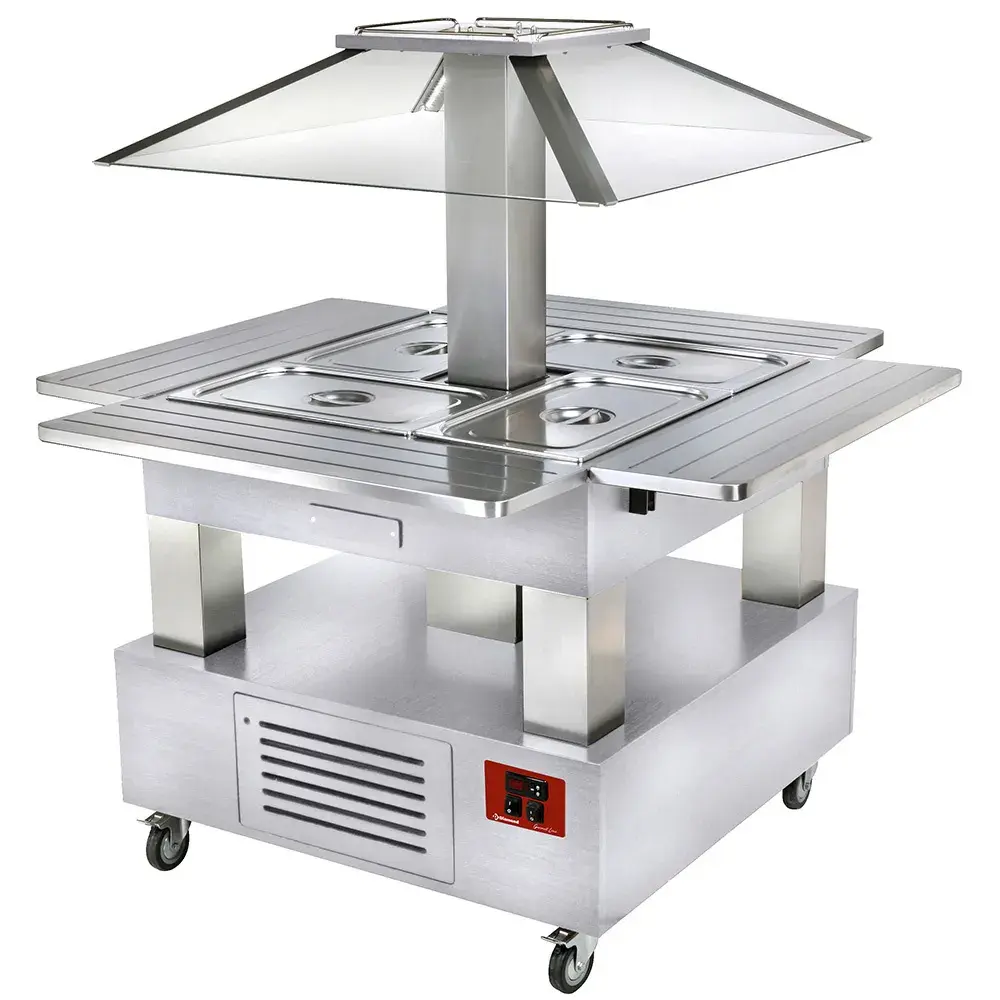 Island bain-marie warm buffet 4x GN1/1-150 (white wood) - Main Image