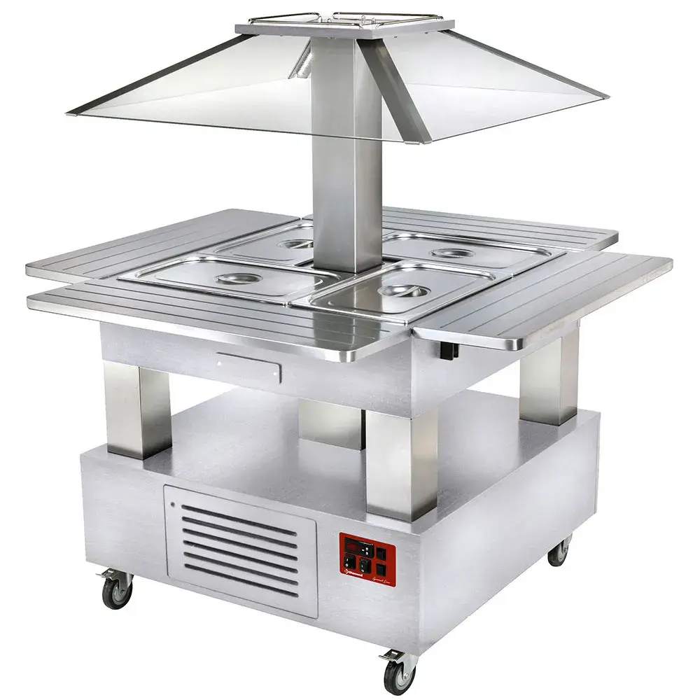 Island Buffet - Refrigerated salad bar, motorized roof 4x GN1/1-150 (white wood) - Main Image