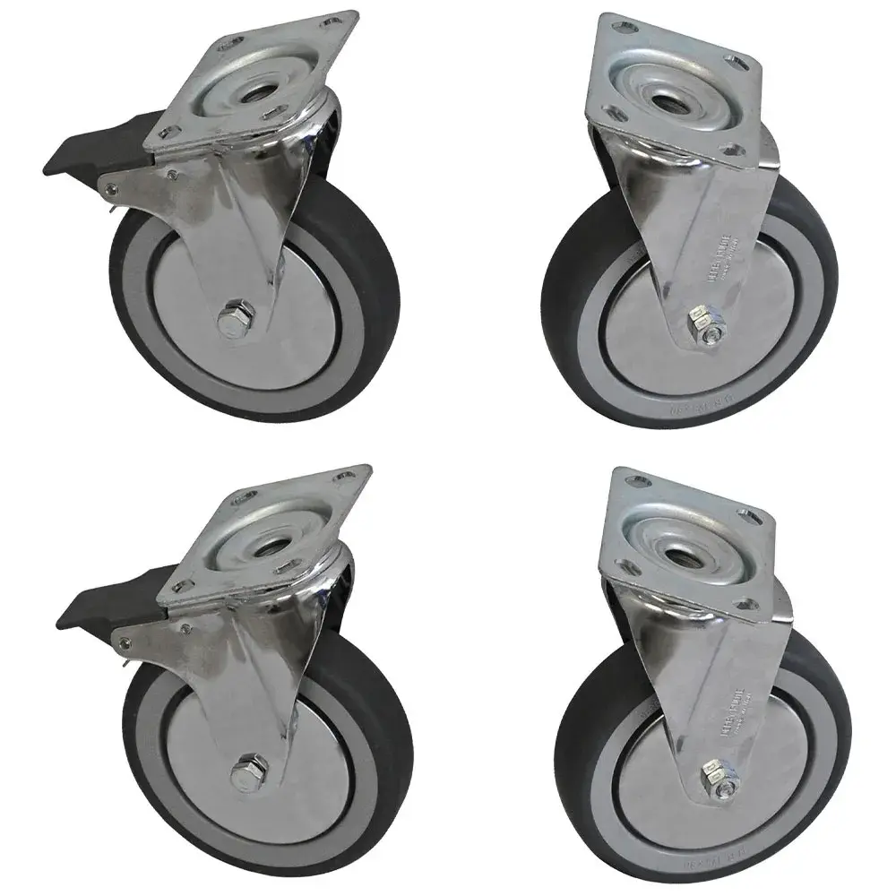 Kit 4 "stainless steel" castor wheels for cupboard, 2 brakes - Main Image
