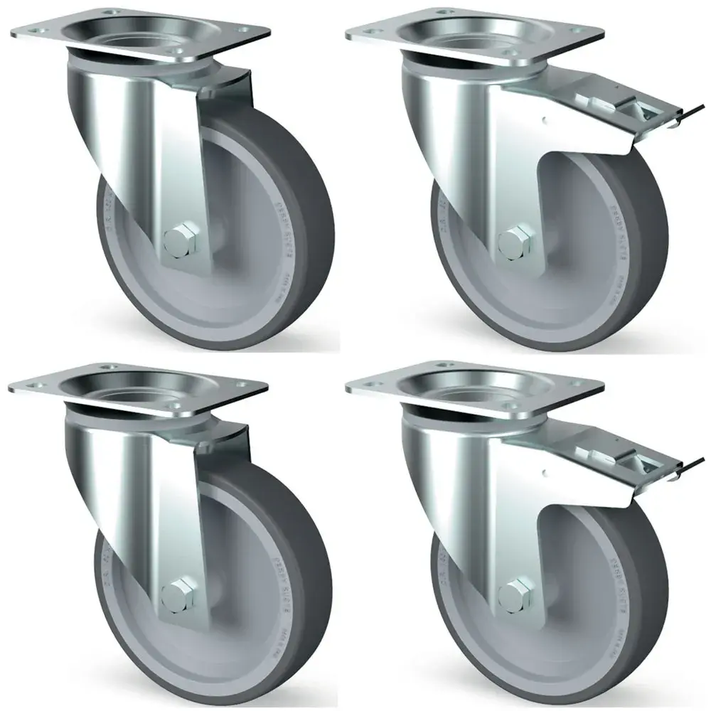 Kit of 4 stainless steel castors, swivelling, 2 with brakes - Main Image