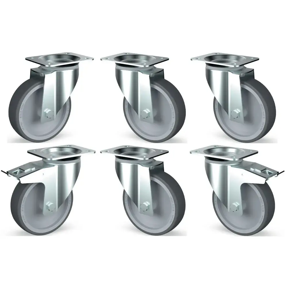 Kit of 6 stainless steel castors, swiveling, 2 with brakes - Main Image