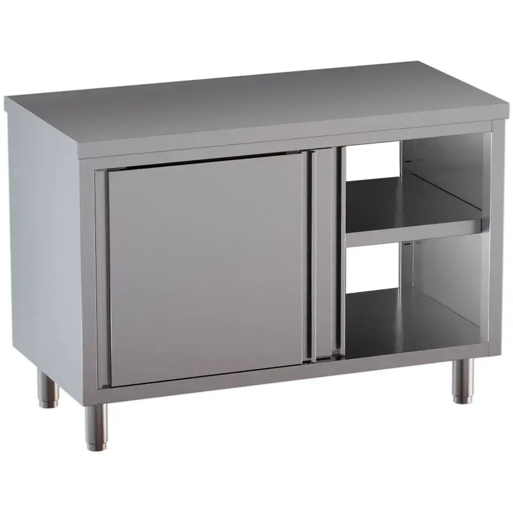 Neutral cabinet table, sliding doors, central pass-through - Main Image