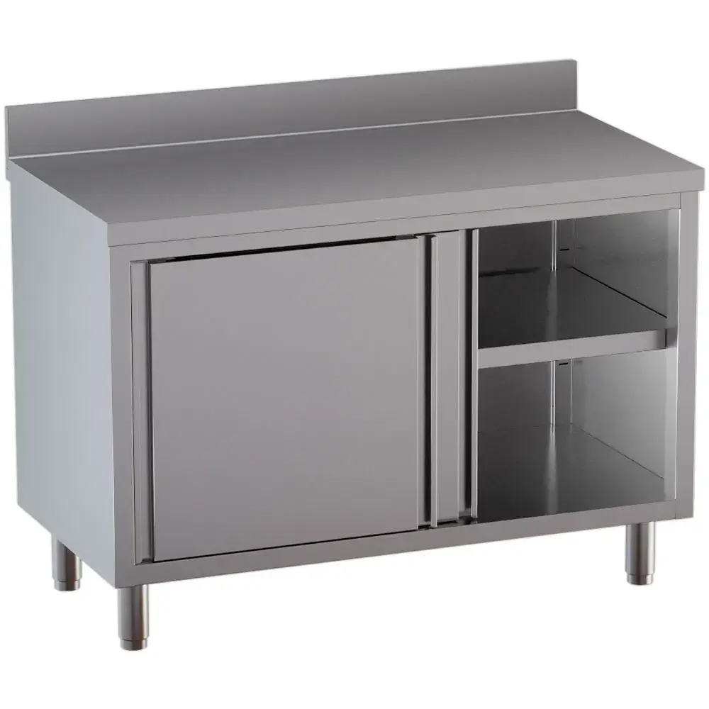 Neutral cabinet table, sliding doors, with rear backsplash - Main Image