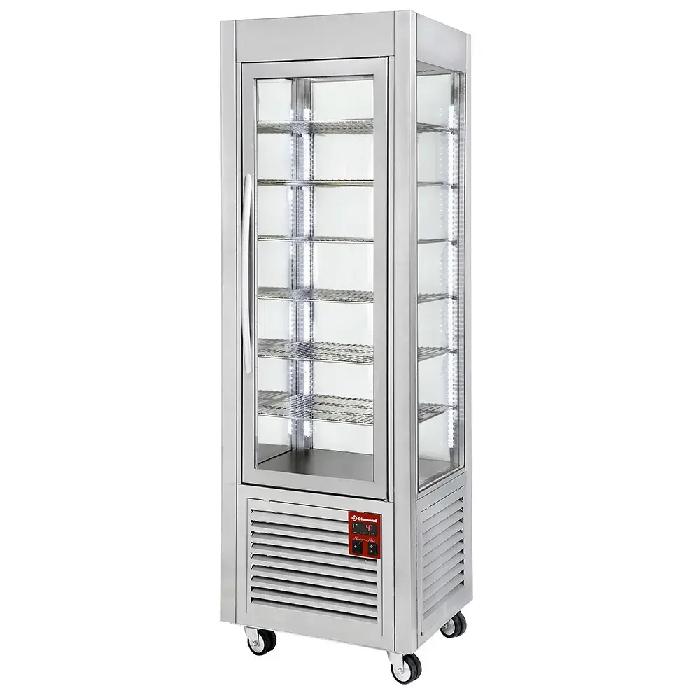 Panoramic display, 5 shelves, ventilated, 360 LT, Stainless steel.