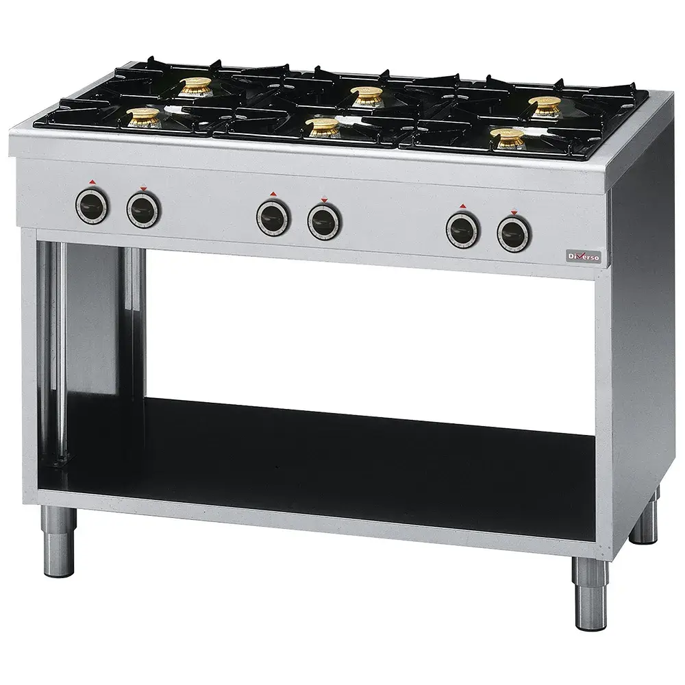 Range with 6 burners, on open cupboard - Main Image