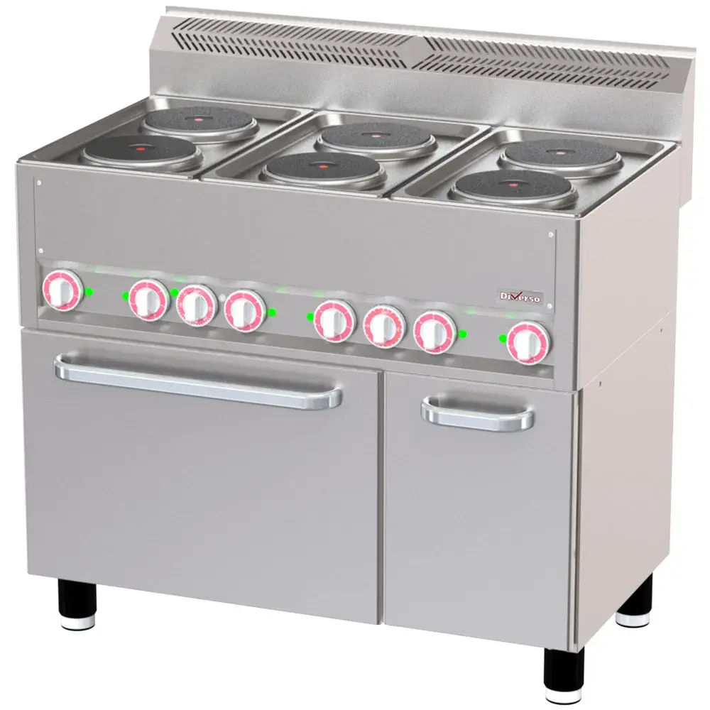Range with 6 electric hotplates on convection oven GN1/1 and neutral cabinet - Main Image