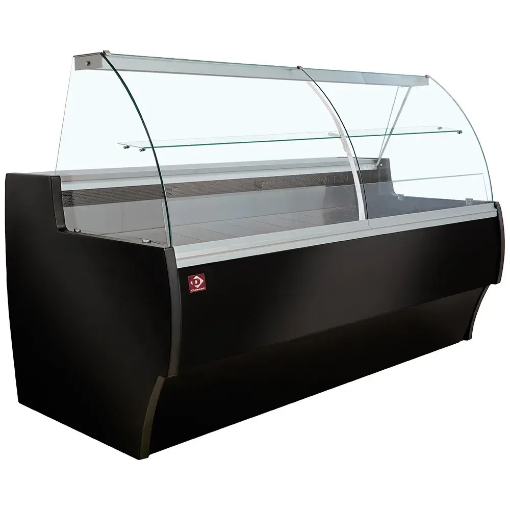 Refrigerated display counter curved glass, ventilated, with reserve - BLACK - Main Image