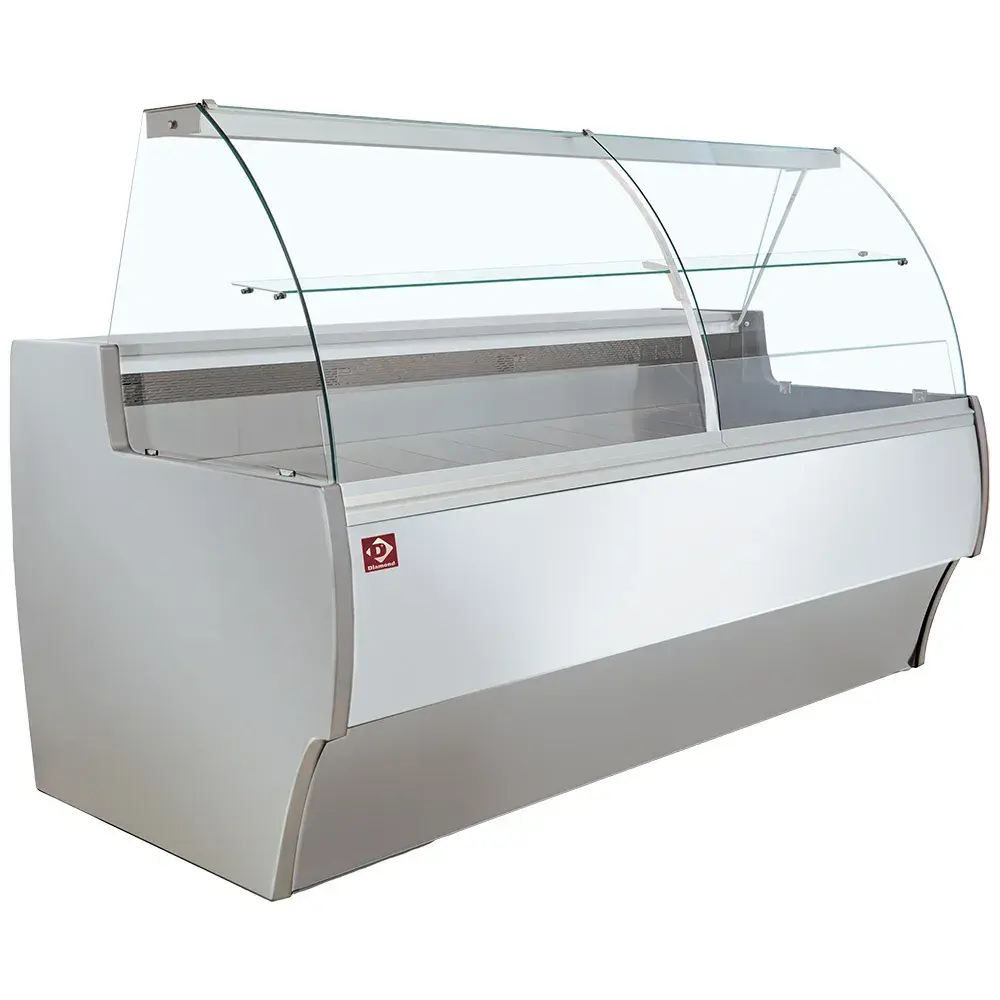 Refrigerated display counter curved glass, ventilated, with reserve - GREY/WHITE - Main Image