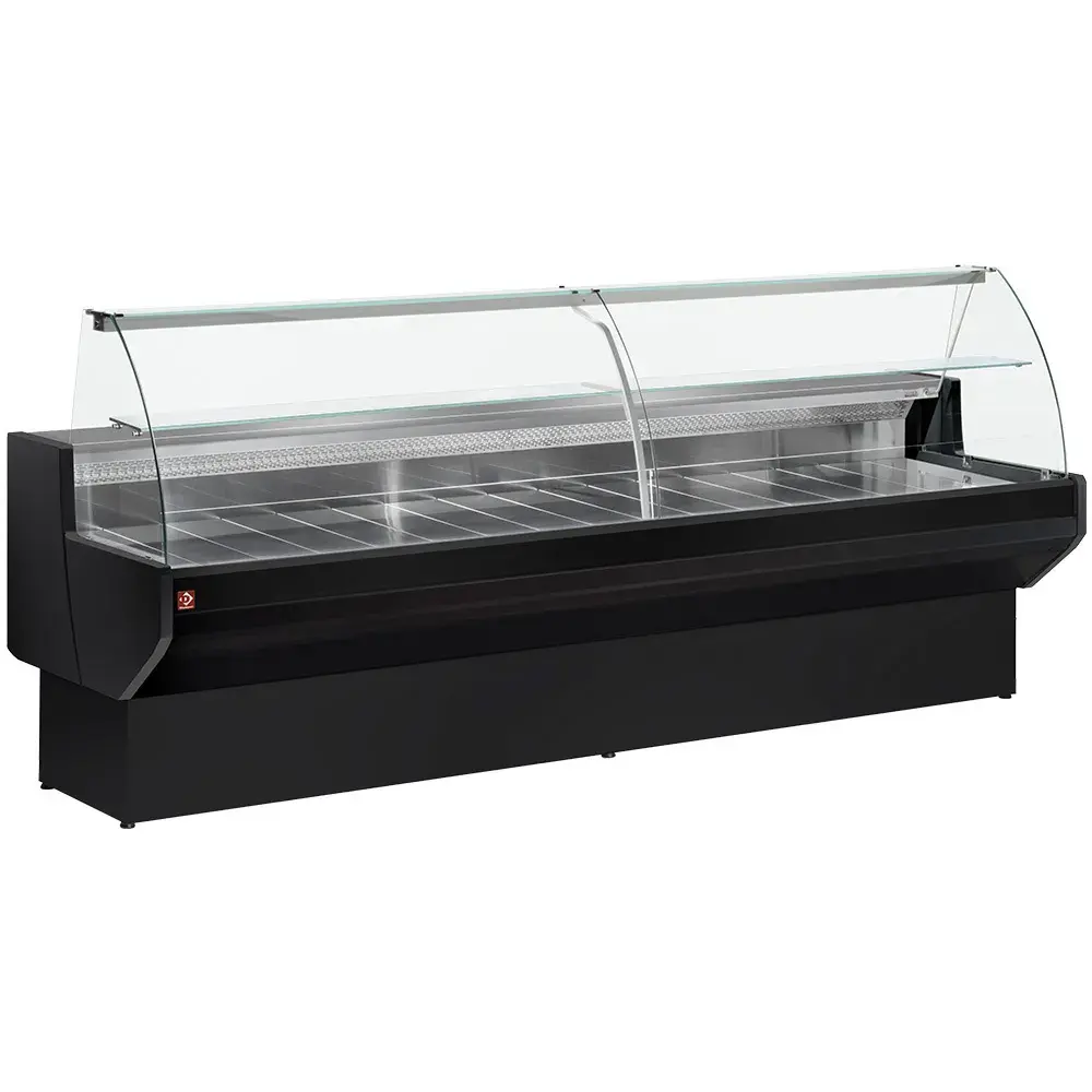Refrigerated display counter, curved glass with storage space - BLACK - Main Image