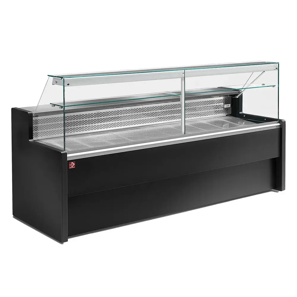 Refrigerated display counter with straight glass panel 90°, with reserve - BLACK - Main Image