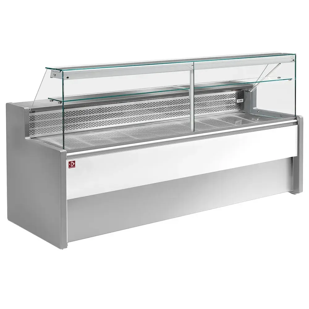 Refrigerated display counter with straight glass panel 90°, with reserve - GREY/WHITE - Main Image