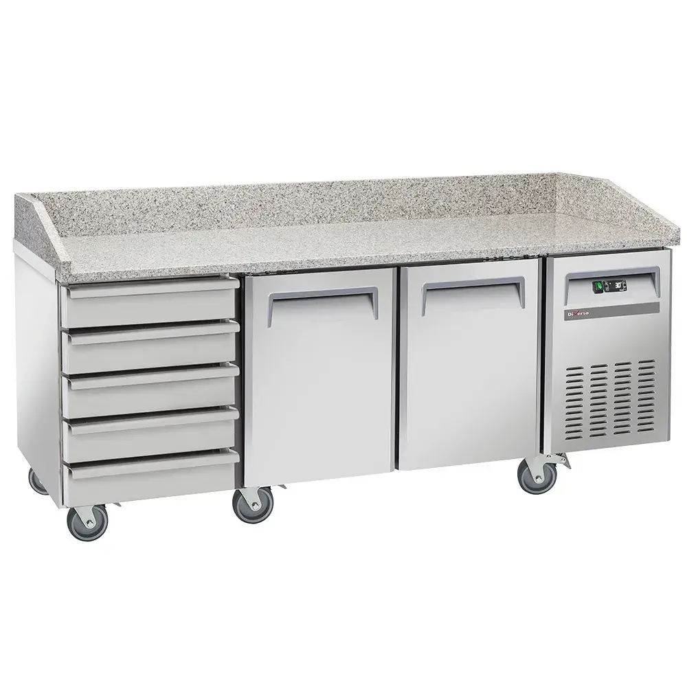 Refrigerated pizza table 2 doors EN 600x400, 5 neutral drawers EN 600x400, on wheels, 2 with brakes - Main Image