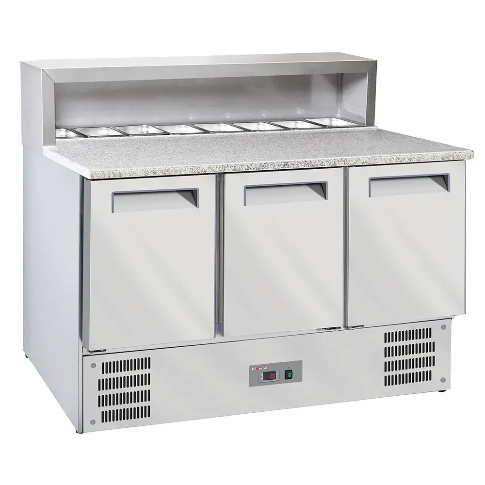 Refrigerated pizza table 3 doors GN1/1, refrigerated structure 8x GN1/6-150 mm - Main Image
