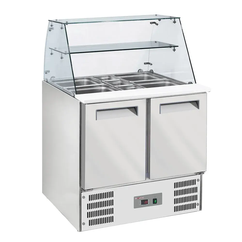 Refrigerated saladette with curved glass 2x GN1/1 + 3x GN 1/6-150 mm + reserve 2 doors GN1/1 - Main Image
