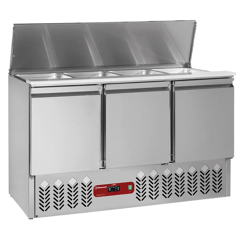 Refrigerated saladette with lid 4x GN 1/1 - 150 mm + reserve 3 doors GN 1/1, 380 Lit - Main Image