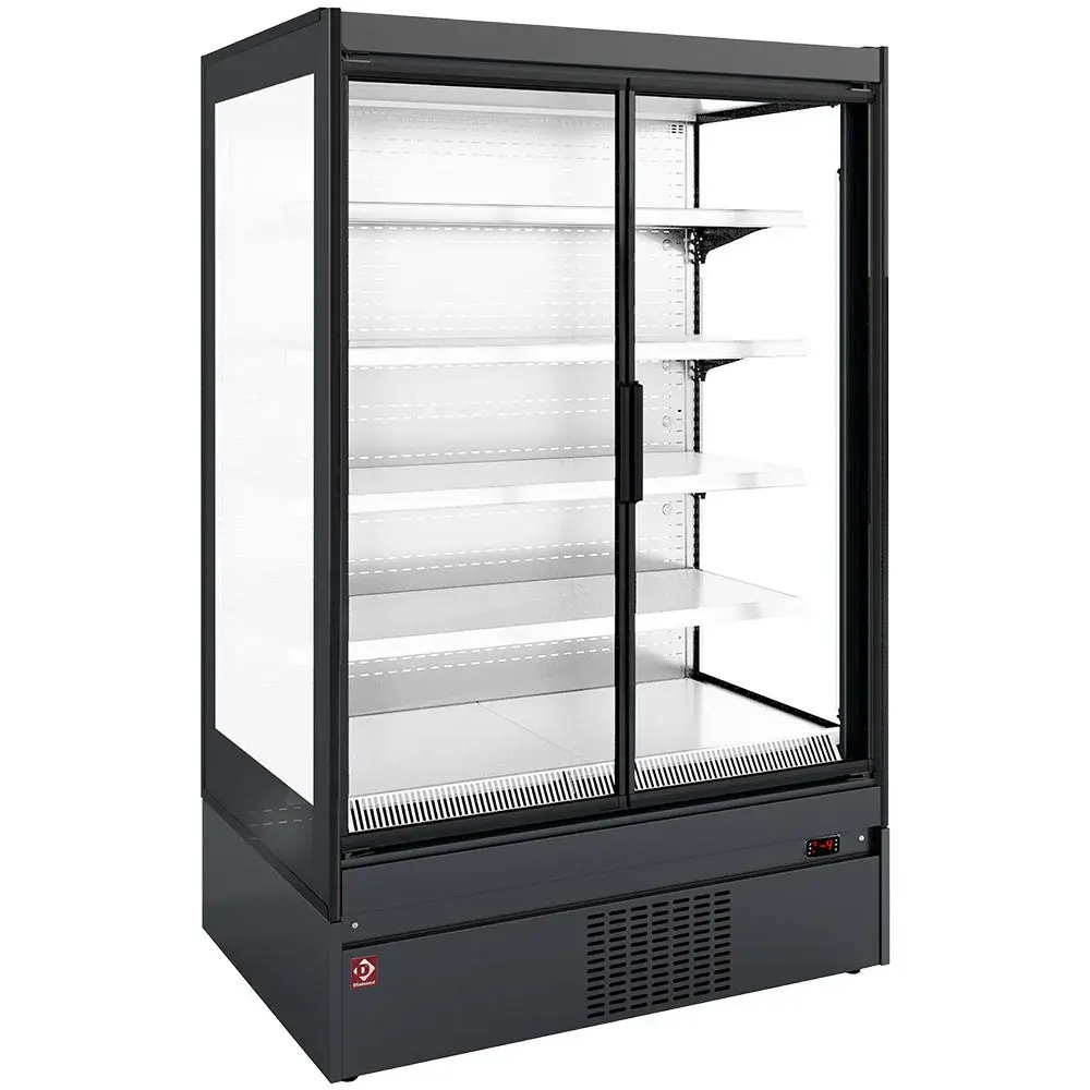 Refrigerated wall element, glass sides, self-service, swinging doors - BLACK/WHITE - Main Image