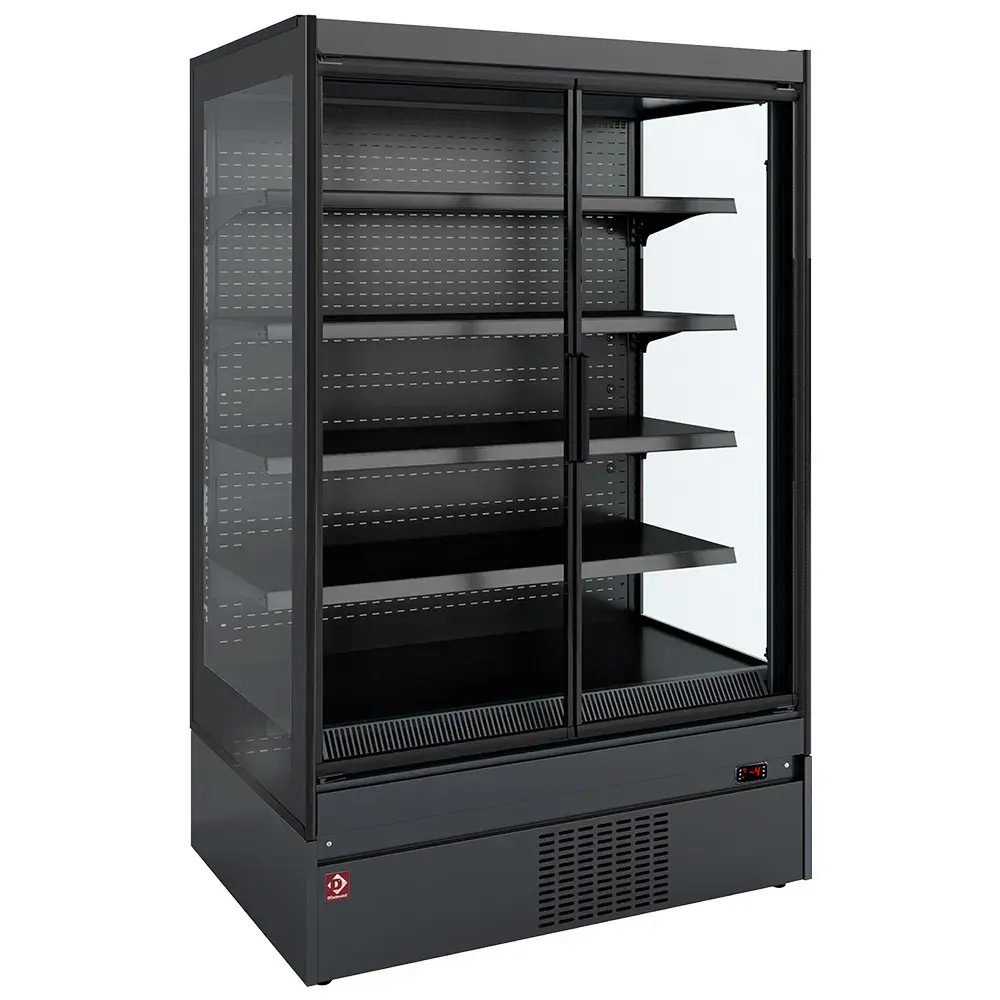 Refrigerated wall element, glass sides, self-service, swinging doors - FULL BLACK - Main Image