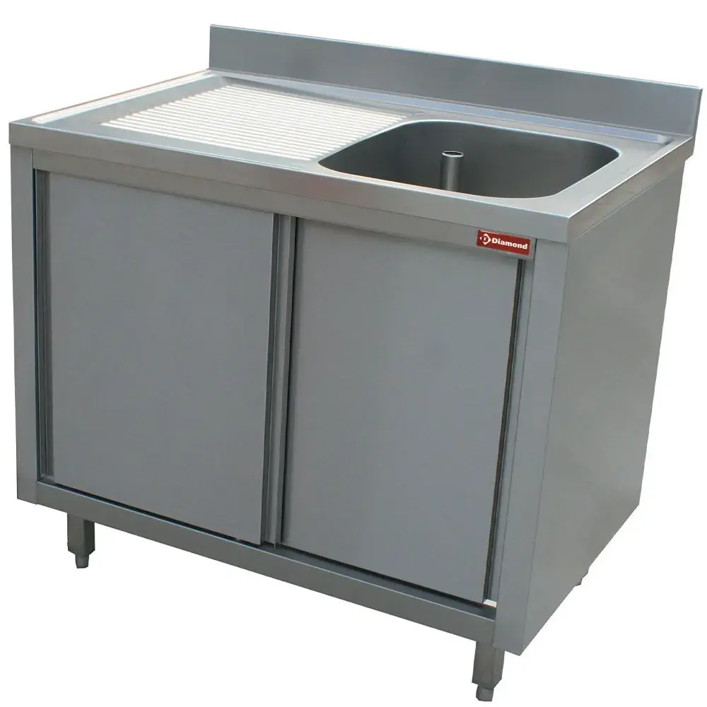 Sink 1 tank 600x500xh275, left draining board on cupboard with 2 sliding doors - Main Image
