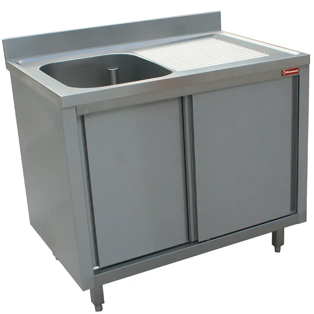 Sink 1 tank 600x500xh275, right draining board on cupboard 2 sliding doors - Main Image