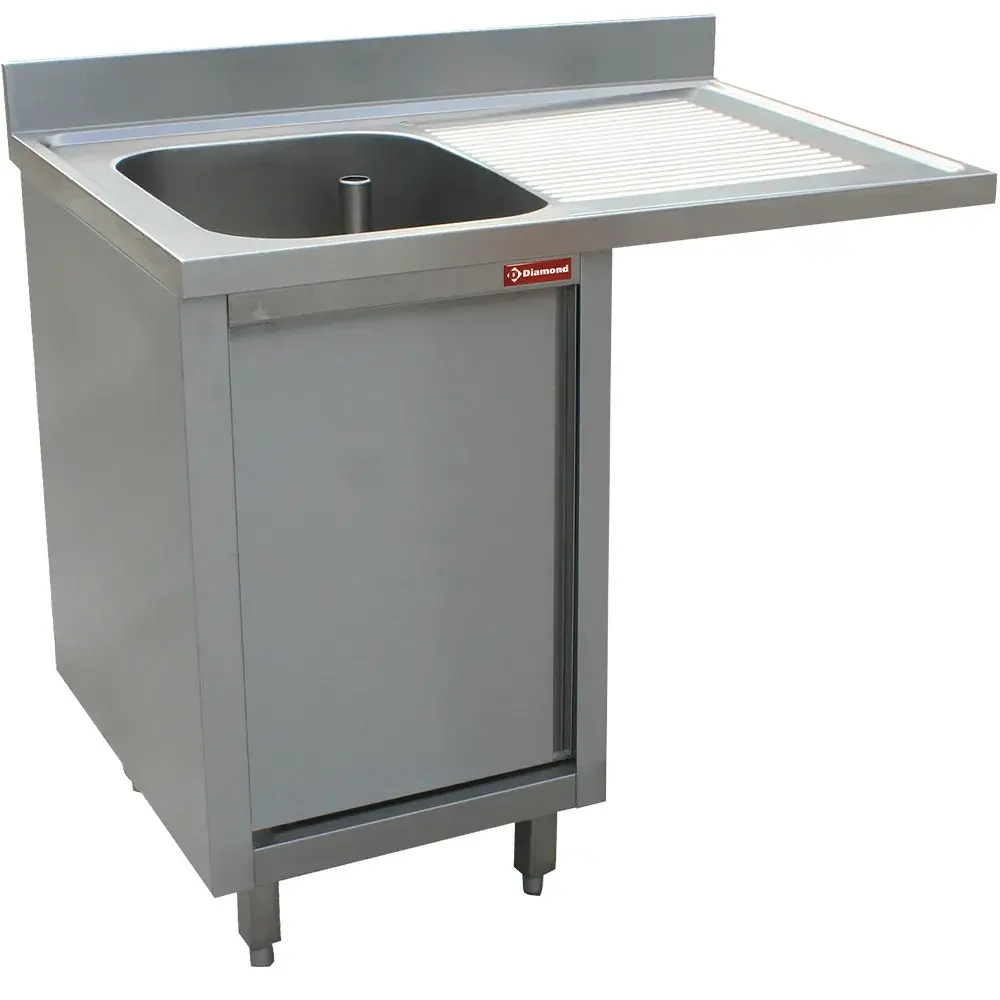 Sink 1 tank, right draining board, on cupboard 1 swinging door and space for dishwasher - Main Image