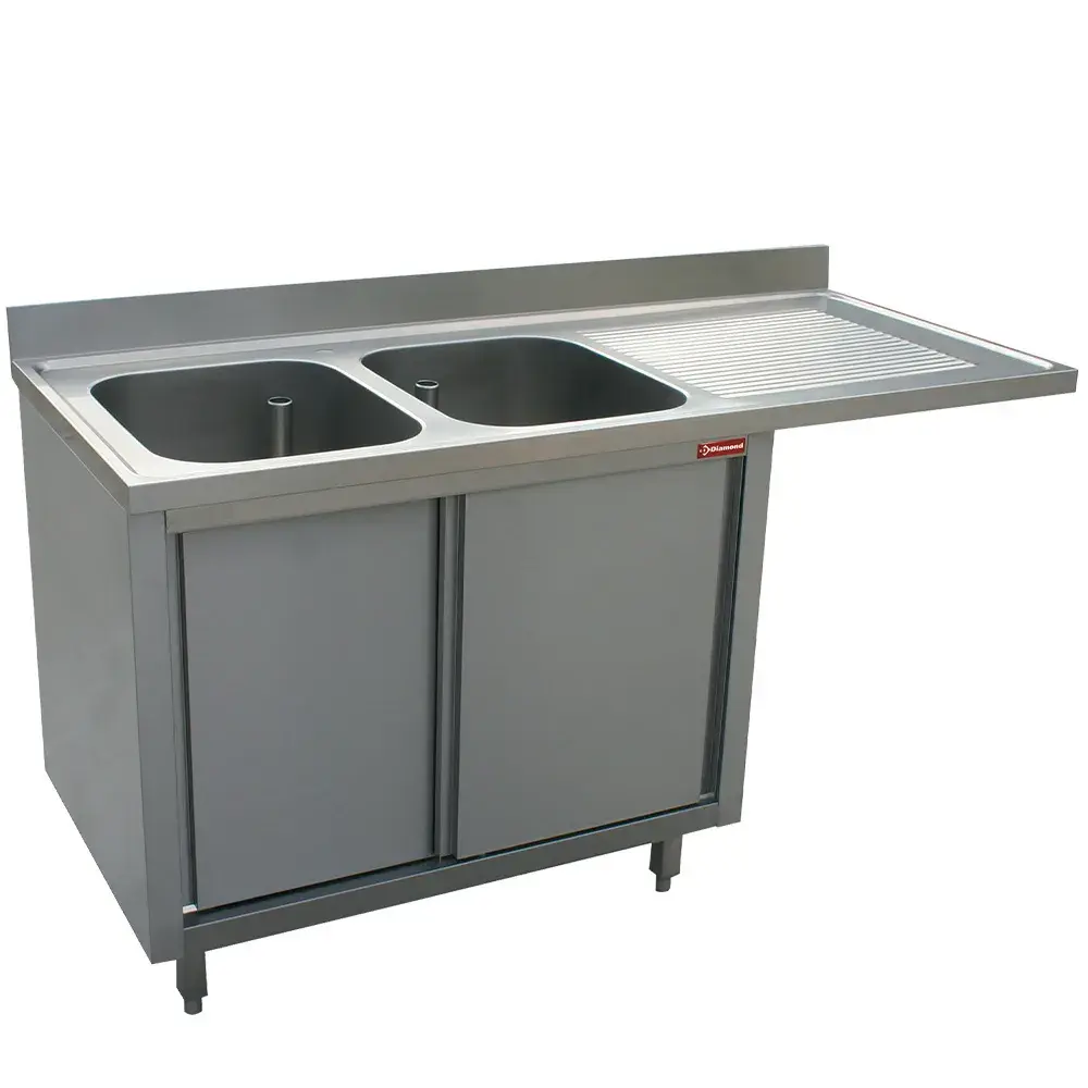 Sink 2 tanks 400x500xh275 right drain board on cupboard 2 sliding doors and dishwasher space - Main Image
