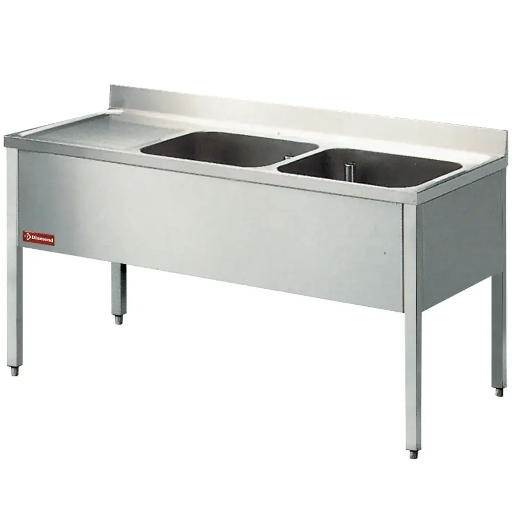 Sink 2 tanks and 1 left draining board, with base - Main Image