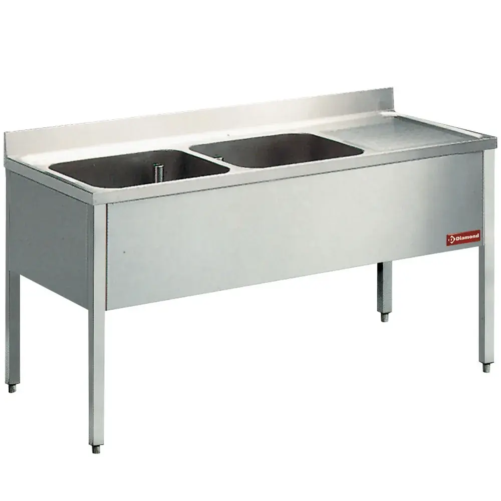 Sink 2 tanks and 1 right draining board, with base - Main Image