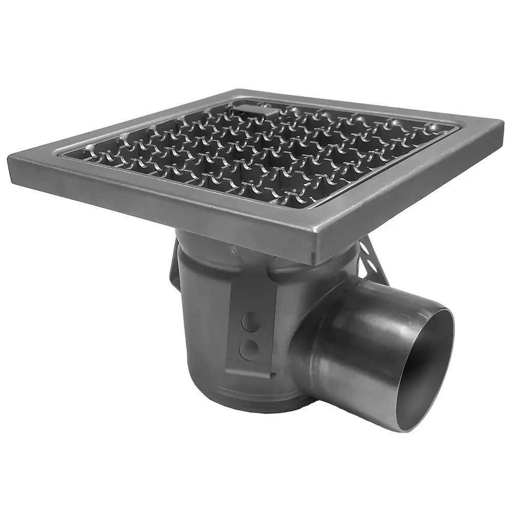 Stainless steel floor drain channel 300x300, lateral discharge - Main Image