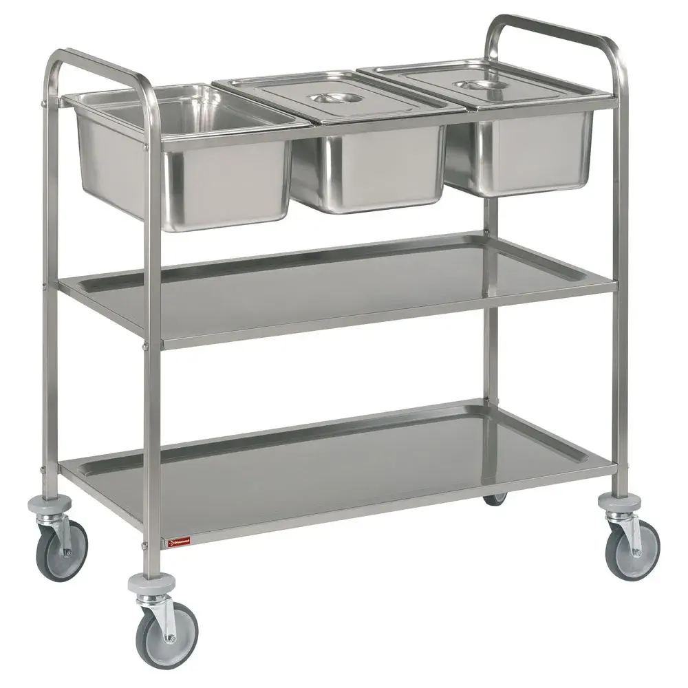 Stainless steel serving trolley, 3x GN 1/1 + 2 levels - Main Image