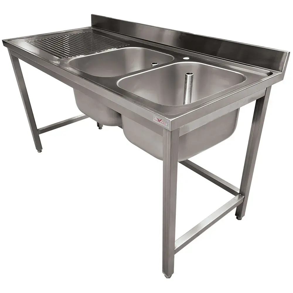 Stainless steel sink ECO 2 tanks and left drain surface, without lower shelf - Main Image