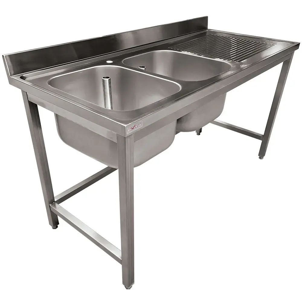 Stainless steel sink ECO 2 tanks and right drain surface, without lower shelf - Main Image