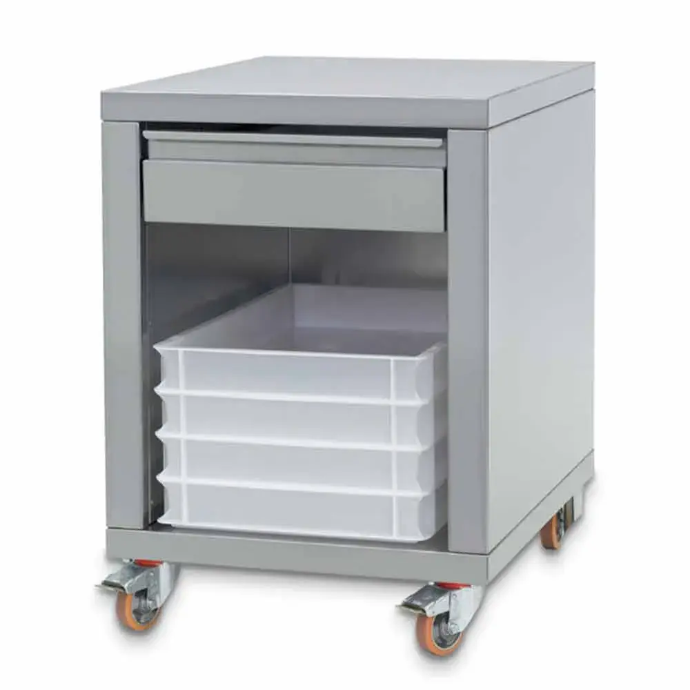 Stainless steel support + drawer, on wheels, for forming machines - Main Image