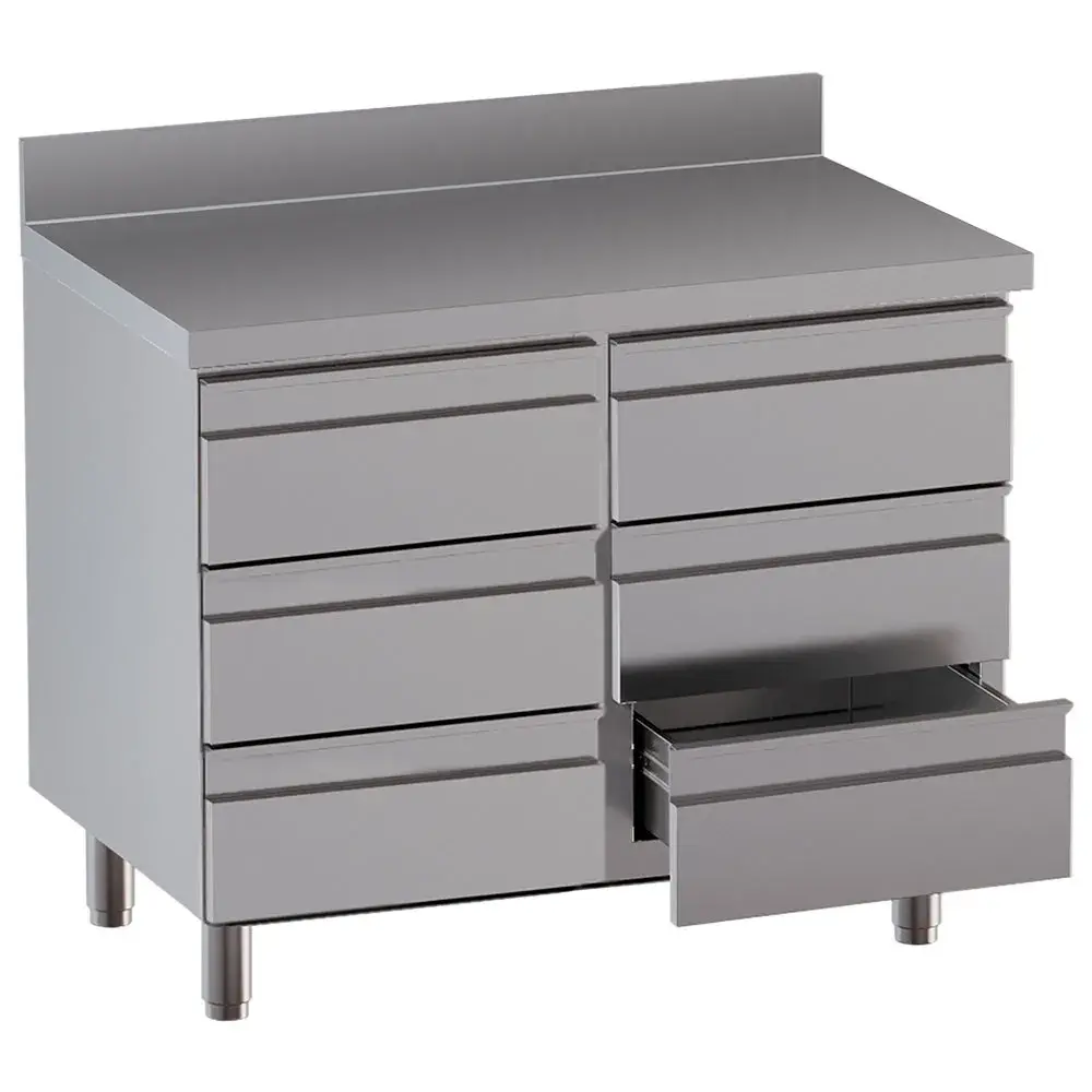 Table on cupboard with 6 drawers, with rear backsplash - Main Image