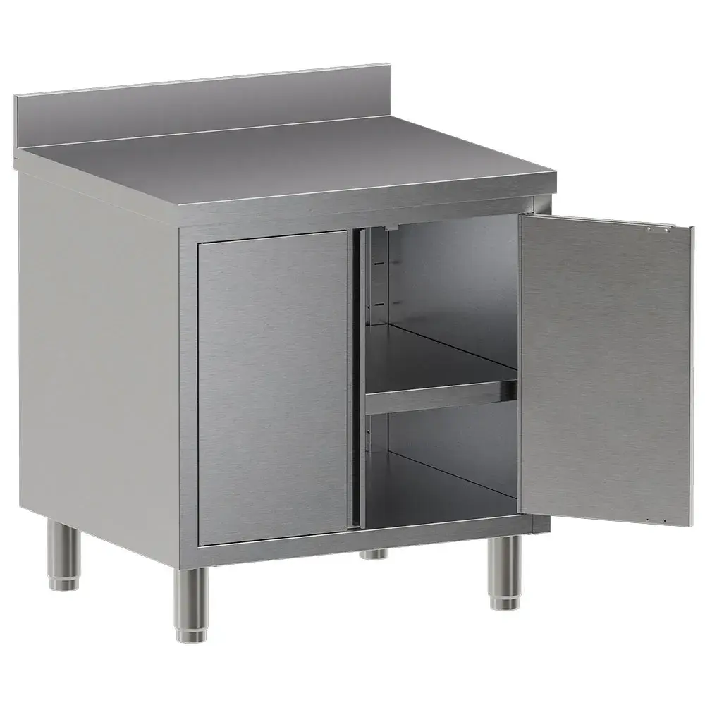 Table on neutral cupboard, hinged doors, with rear backsplash - Main Image