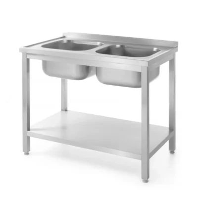 Tafel met 2 spoelbakken, met plank - geschroefd - Main Image