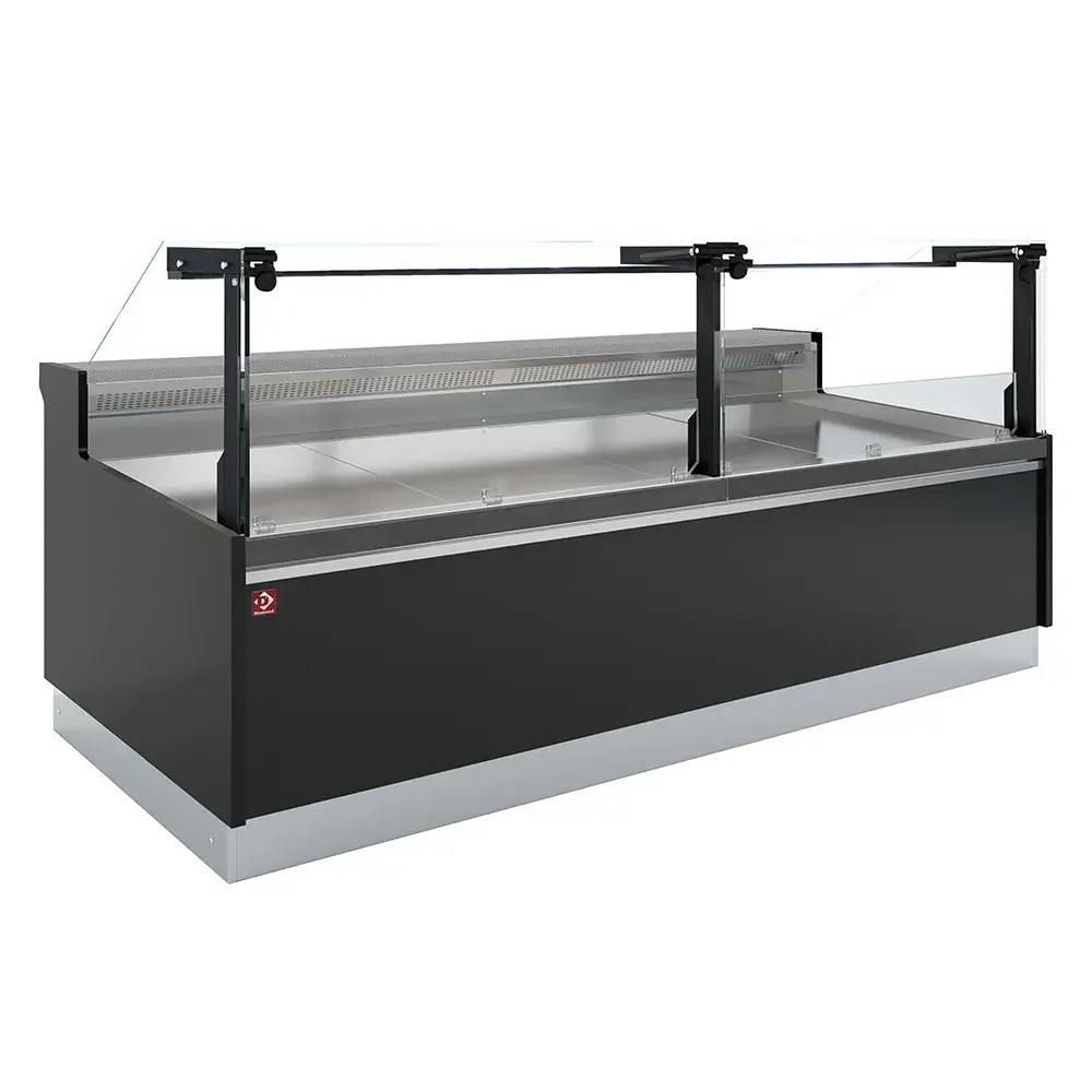 Ventilated counter, with storage, vertical glass 90° with piston lift - FULL BLACK - Main Image