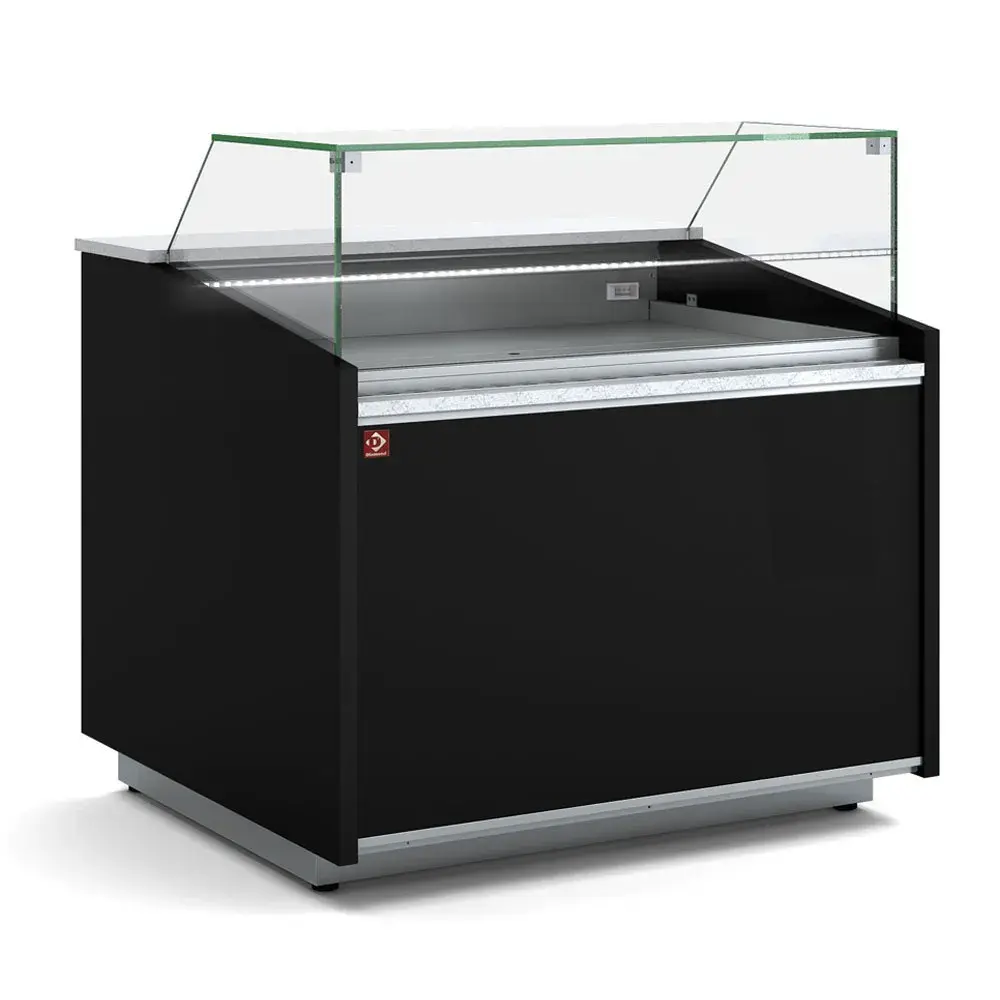 Ventilated display counter, low glass, with storage - BLACK - Main Image