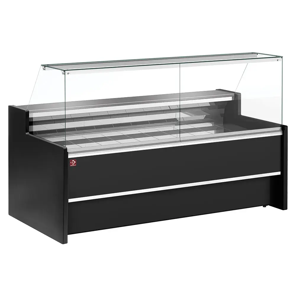 Ventilated refrigerated counter display with straight glass panel 90° with storage- BLACK - Main Image