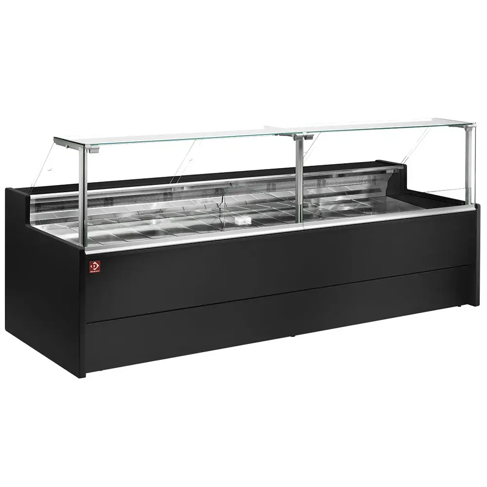 Ventilated refrigerated counter display with straight glass panel 90° with storeroom - BLACK - Main Image