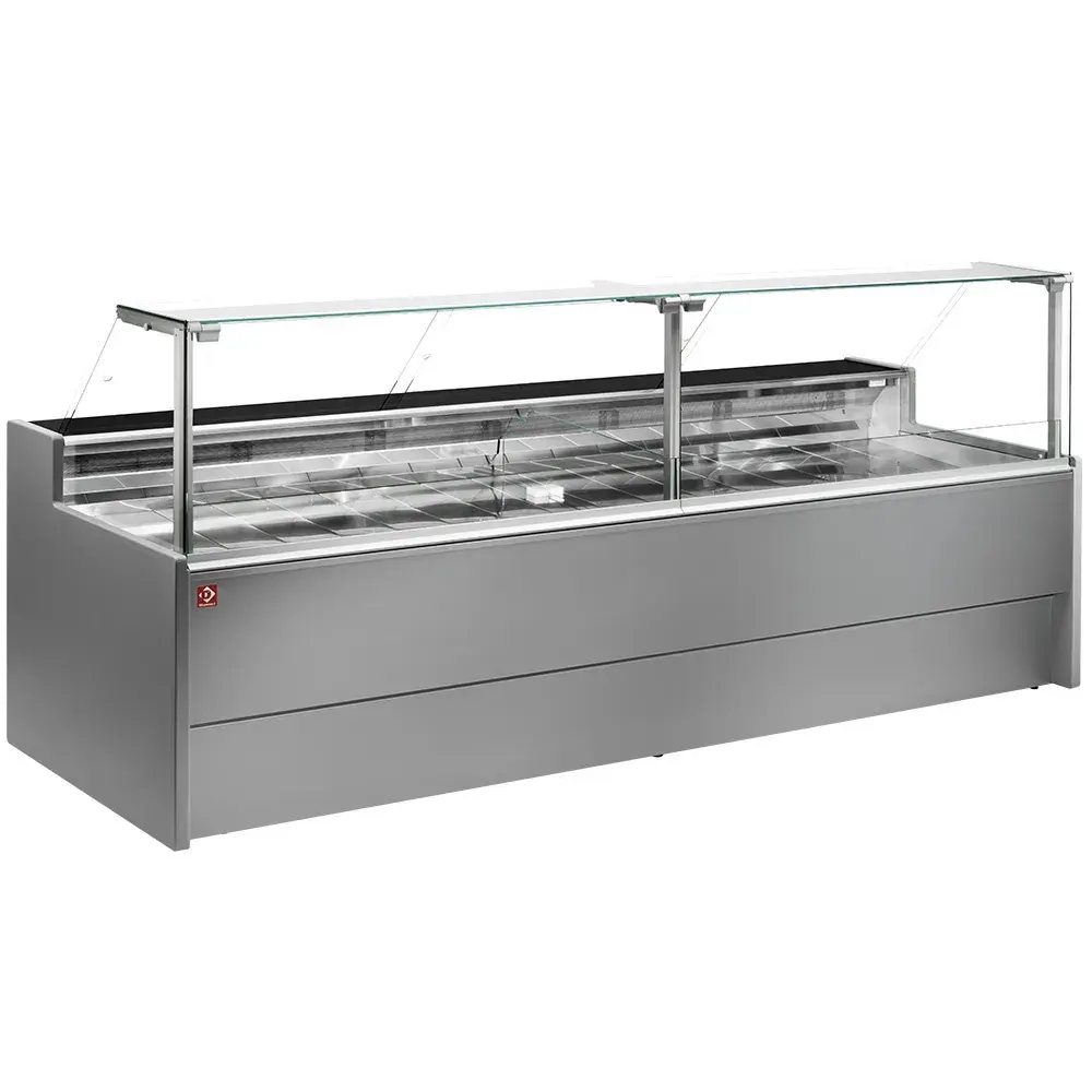Ventilated refrigerated counter display with straight glass panel 90° with storeroom - GREY - Main Image