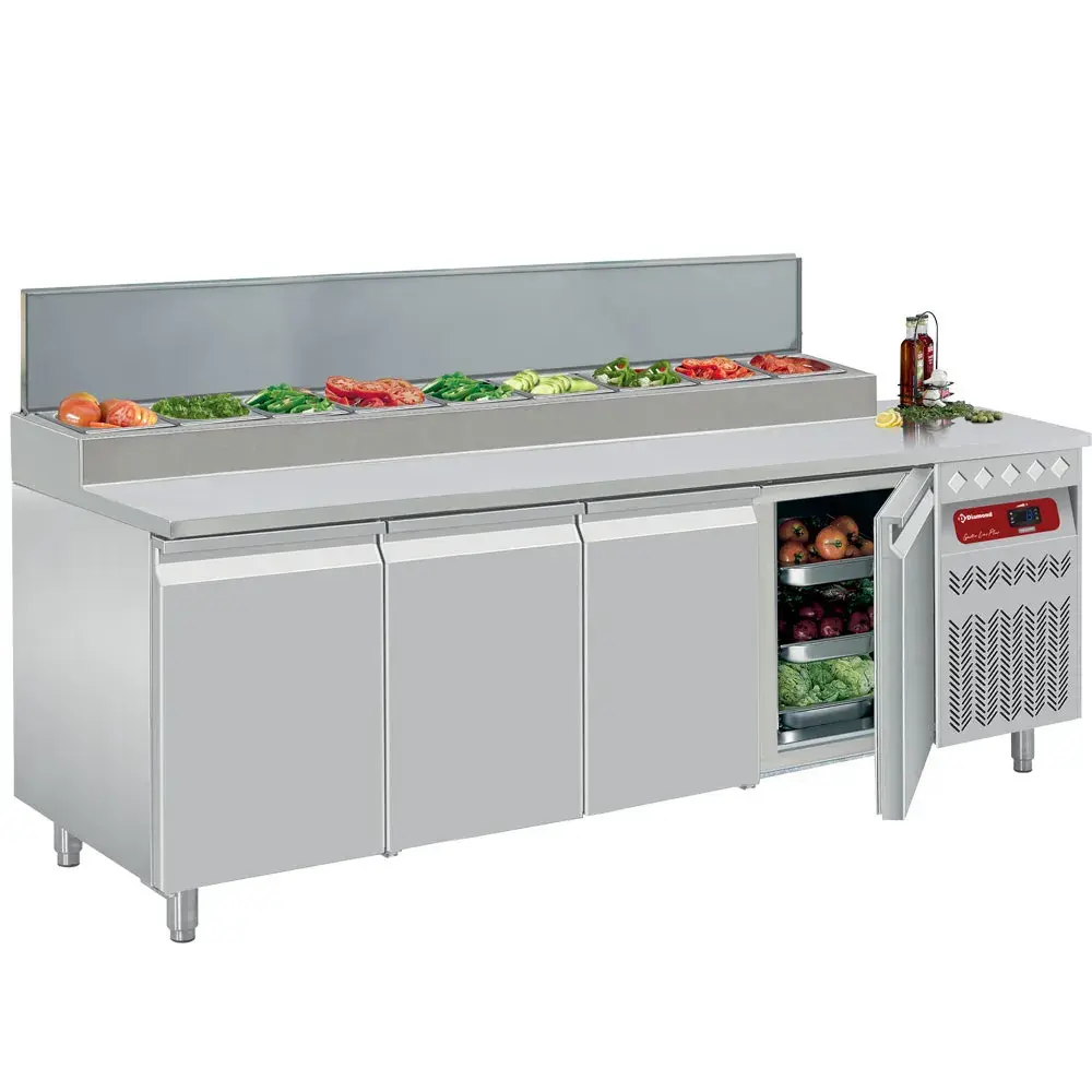 Ventilated refrigerated table, 4 doors GN 1/1, 550 Lit.& refrigerated structure 10x GN1/6 - Main Image