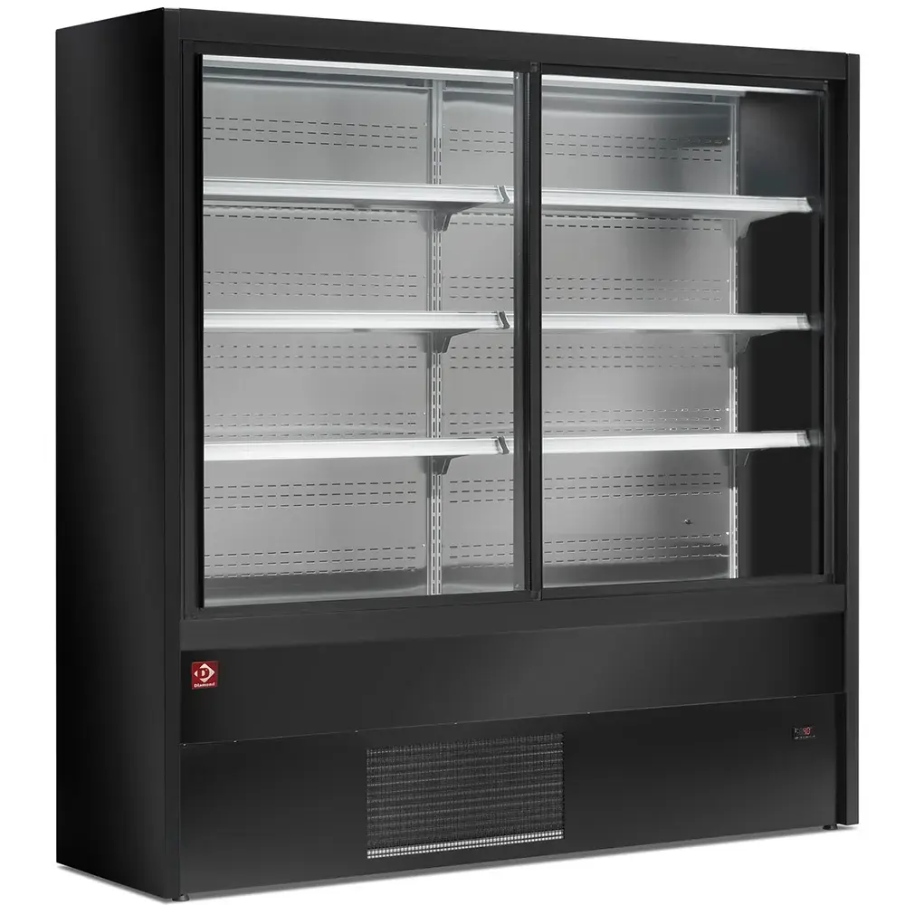 Ventilated refrigerated wall unit with glass sliding doors - BLACK - Main Image