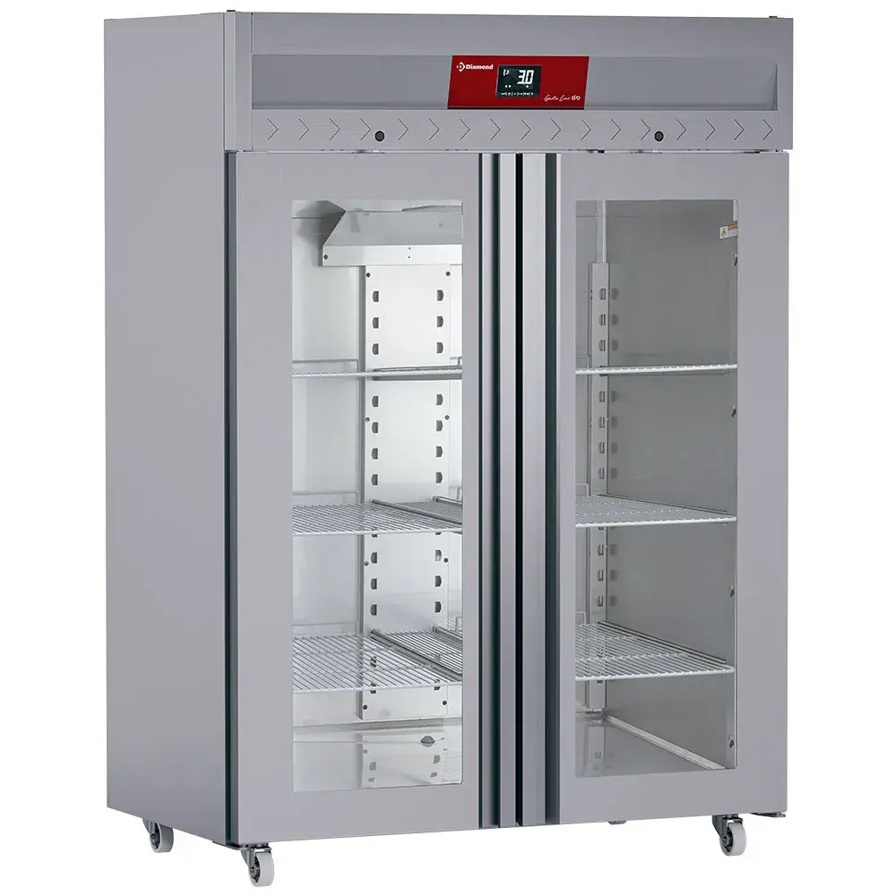 Ventilated refrigerator 1400 liters 2 glass doors GN 2/1, on wheels - Main Image