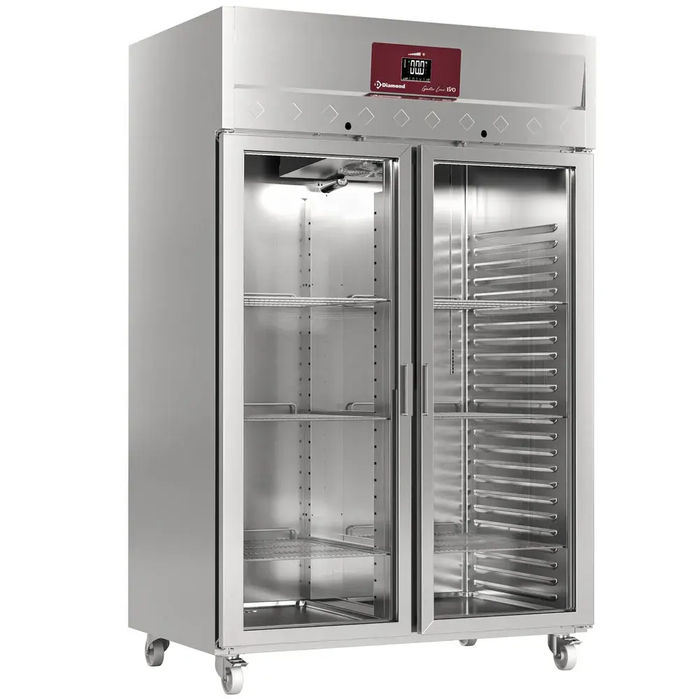 Ventilated refrigerator 1400 liters 2 glass doors GN 2/1, on wheels - Main Image