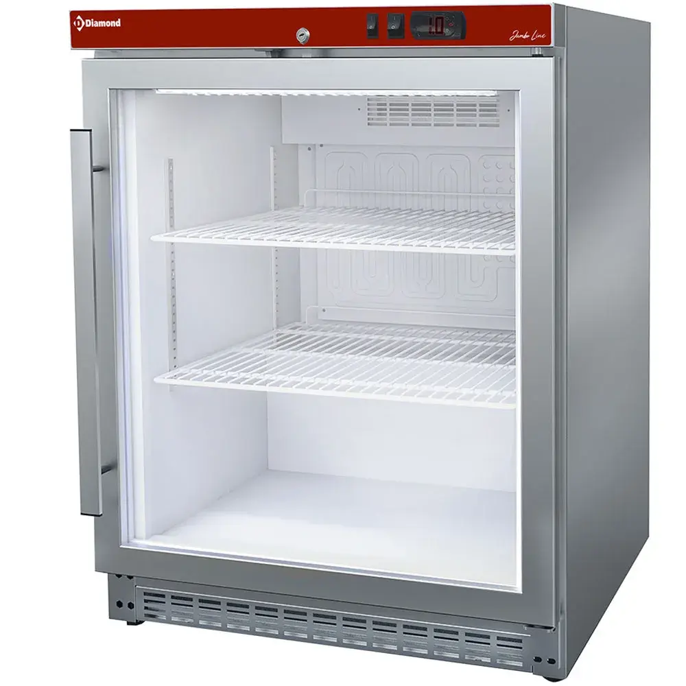 Ventilated refrigerator, glass door, 150 liters. stainless steel - Main Image