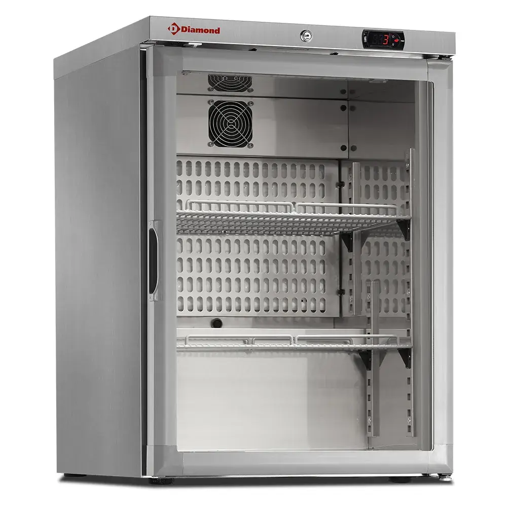 Ventilated refrigerator, glass door, 150 liters. stainless steel - Main Image