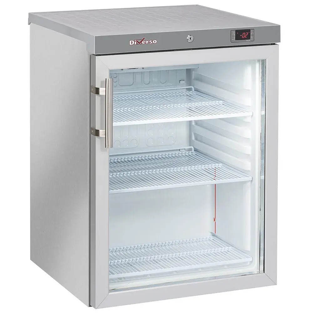 Ventilated refrigerator, glass door, 200 liters. stainless steel - Main Image