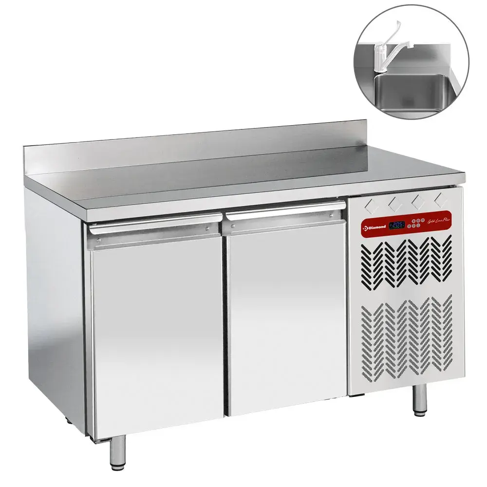 Ventilated "wall" cooling table, ventilated, 2 doors GN 1/1, with sink - Main Image