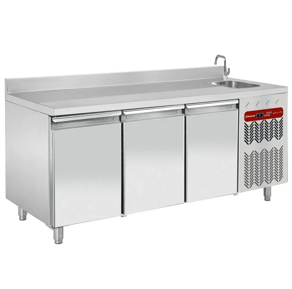 Ventilated "wall" cooling table, ventilated, 3 doors GN 1/1, with sink - Main Image